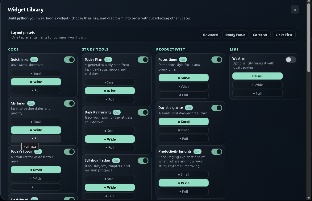 Widget library and room manager